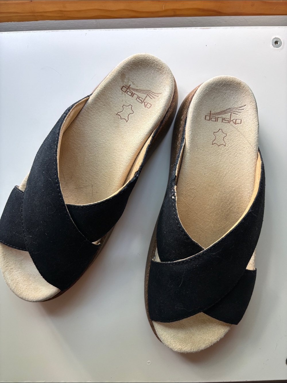 Dansko Black Crisscross Suede Slide Mules